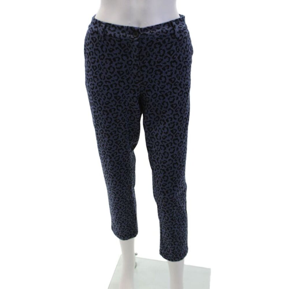 White Sand Womens Zipper Fly Mid Rise Leopard Metallic Knit Pants Blue IT 44